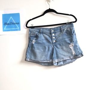 SoHo light blue denim high waisted jean shorts